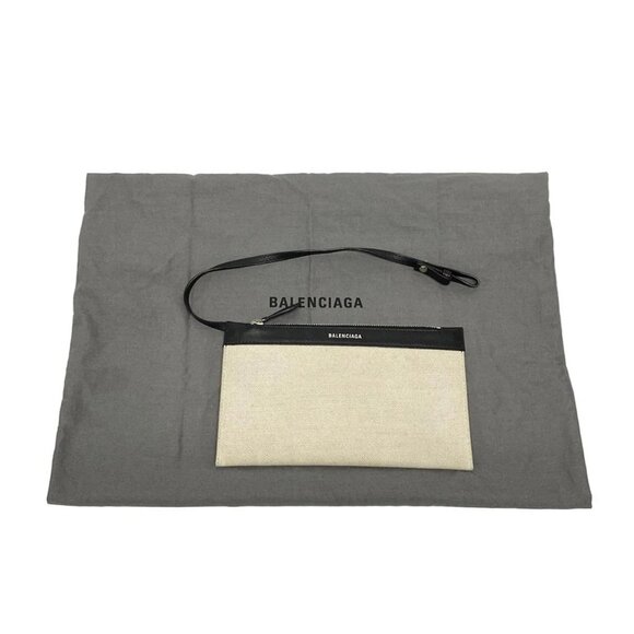 Auth BALENCIAGA Navy Cabas S 339933 Cream Black Canvas Leather Tote Bag - Picture 7 of 16